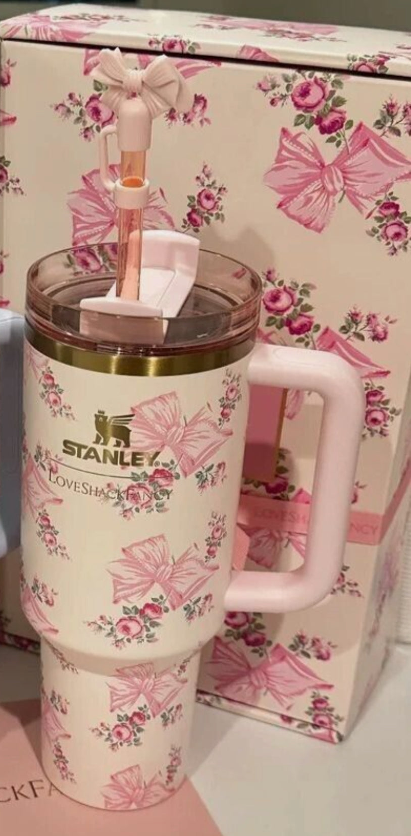 The Stanley x Love Shack Fancy Quencher H2.0 Tumbler Pink 40 OZ in Box