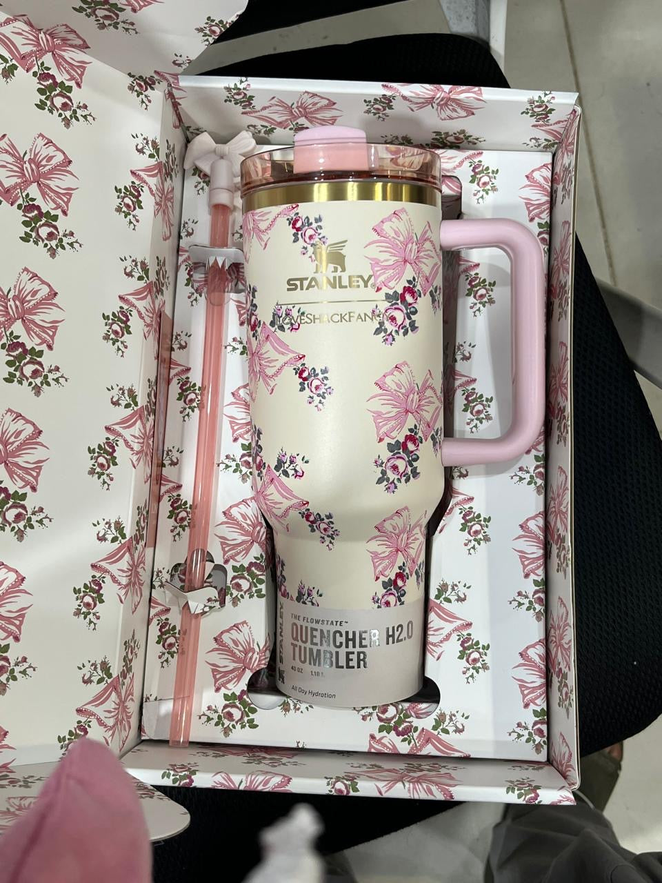 The Stanley x Love Shack Fancy Quencher H2.0 Tumbler Pink 40 OZ in Box