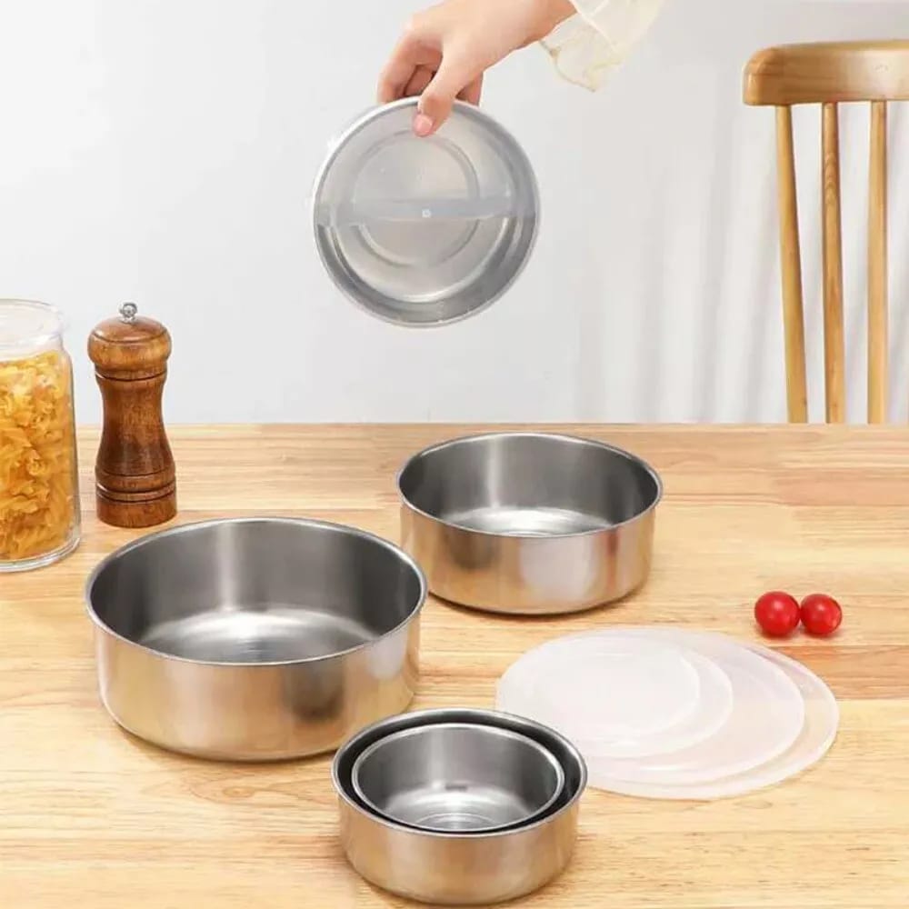 5Pcs Stainless Steel Mixing Bowls With Lid Stackable Fresh-Keeping Storage Bowl