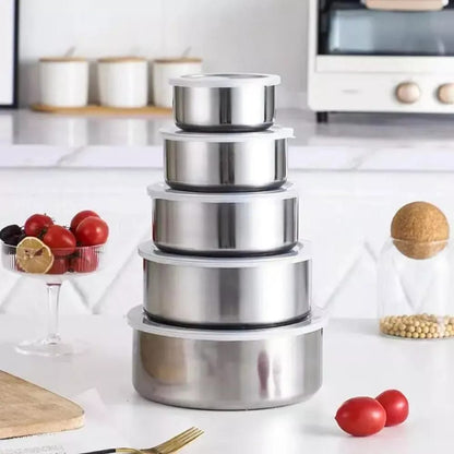 5Pcs Stainless Steel Mixing Bowls With Lid Stackable Fresh-Keeping Storage Bowl