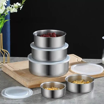 5Pcs Stainless Steel Mixing Bowls With Lid Stackable Fresh-Keeping Storage Bowl