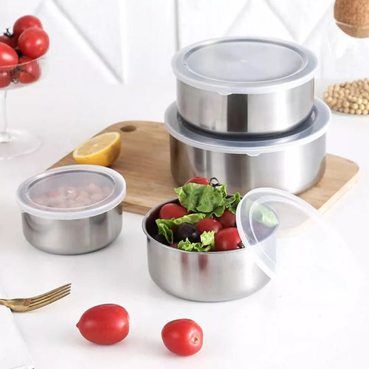 5Pcs Stainless Steel Mixing Bowls With Lid Stackable Fresh-Keeping Storage Bowl