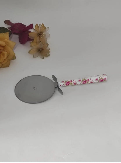 Elegant Floral Handle Stainless Steel Pizza Cutter Wheel