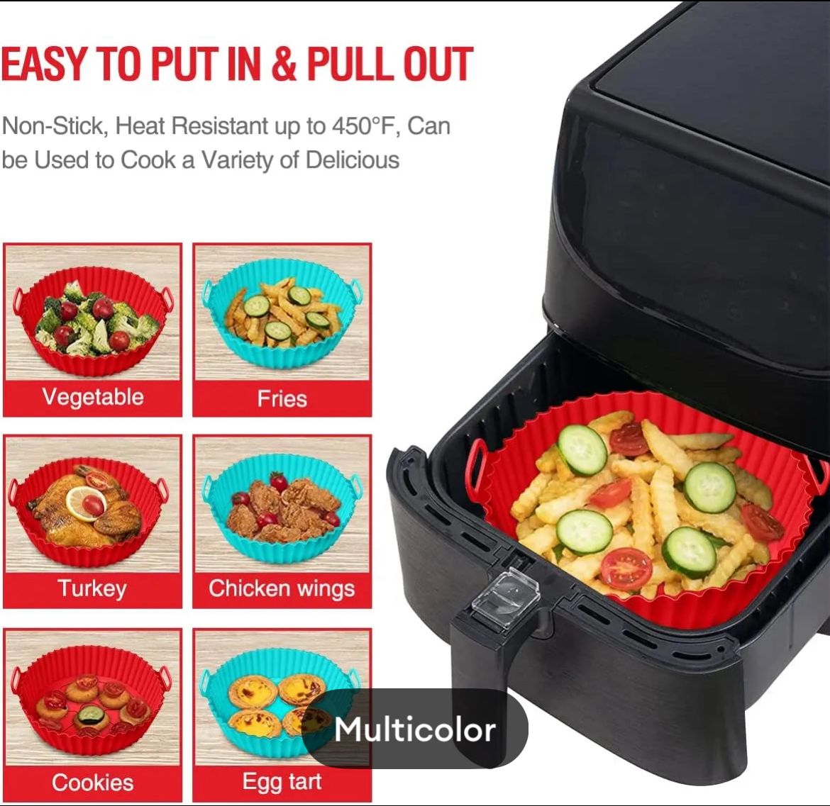 Premium Food-Grade Silicone Air Fryer Liner & Baking Tray - Reusable & Non-Stick